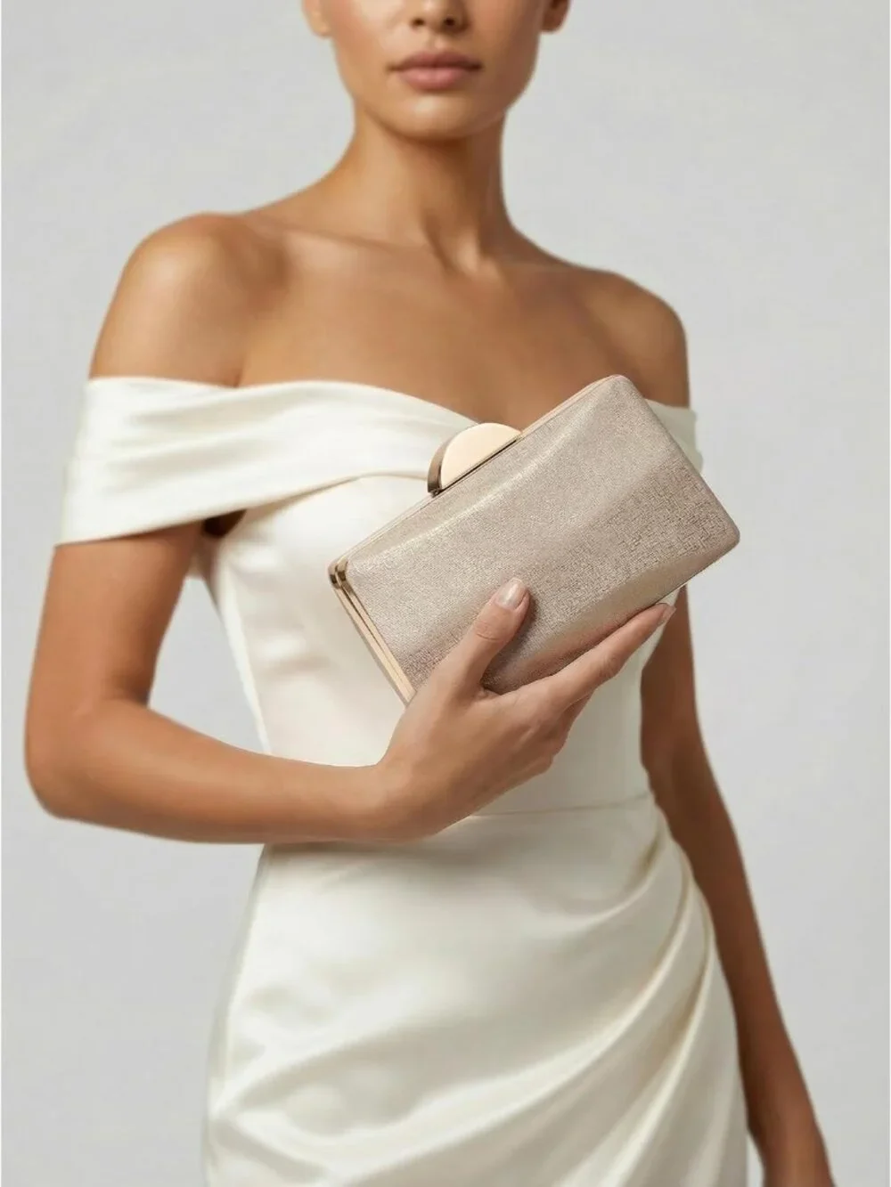 👜 Women's Tan Champagne Clutch Formal Elegance Evening Glitter Handbags